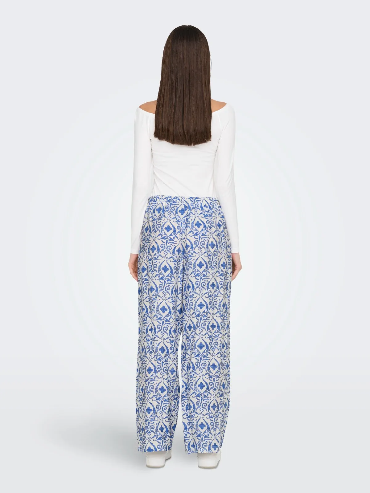 May Blue Print Wide Leg Pants