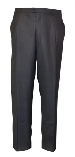 MENS POLY VISCOSE FLAT FRONT TROUSERS (FREDDIE) IN GREY IN WAIST 40 TO 60 INCHES, S/R/L