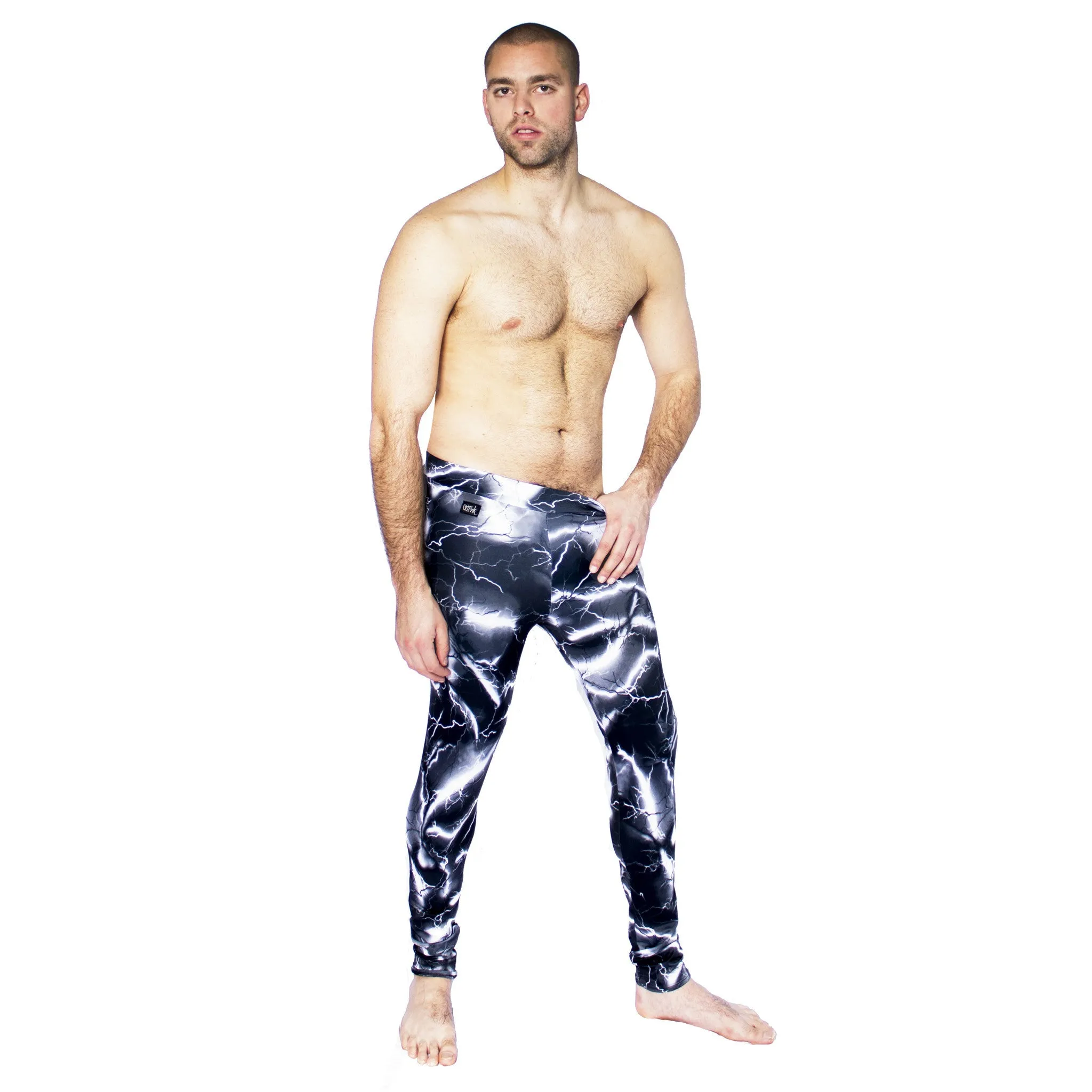 Men's Printed Leggings  - Black Lightning