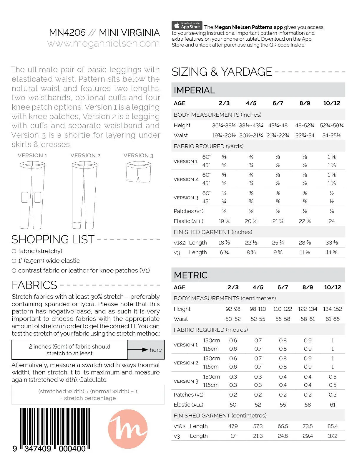 Mini Virginia Leggings pattern