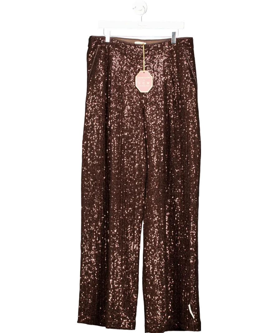 Monsoon X Sarah Corbett-winder Wide Leg Sequin Trousers Bronze UK 18