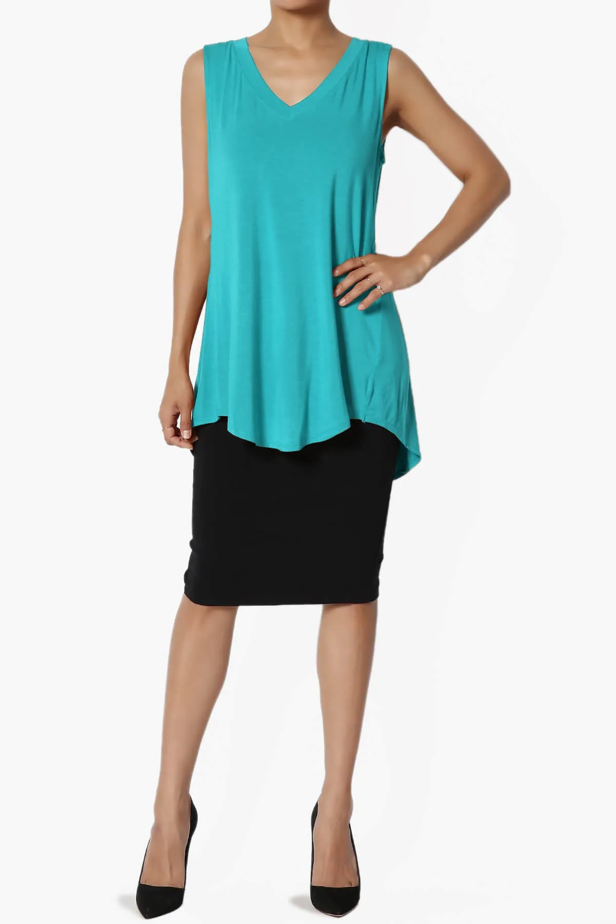 Myles Sleeveless V-Neck Luxe Jersey Top