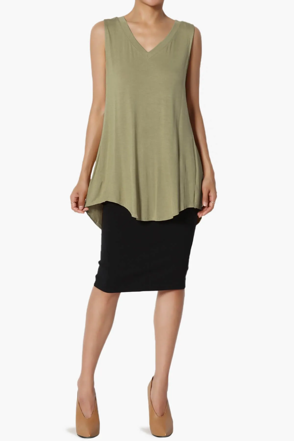 Myles Sleeveless V-Neck Luxe Jersey Top