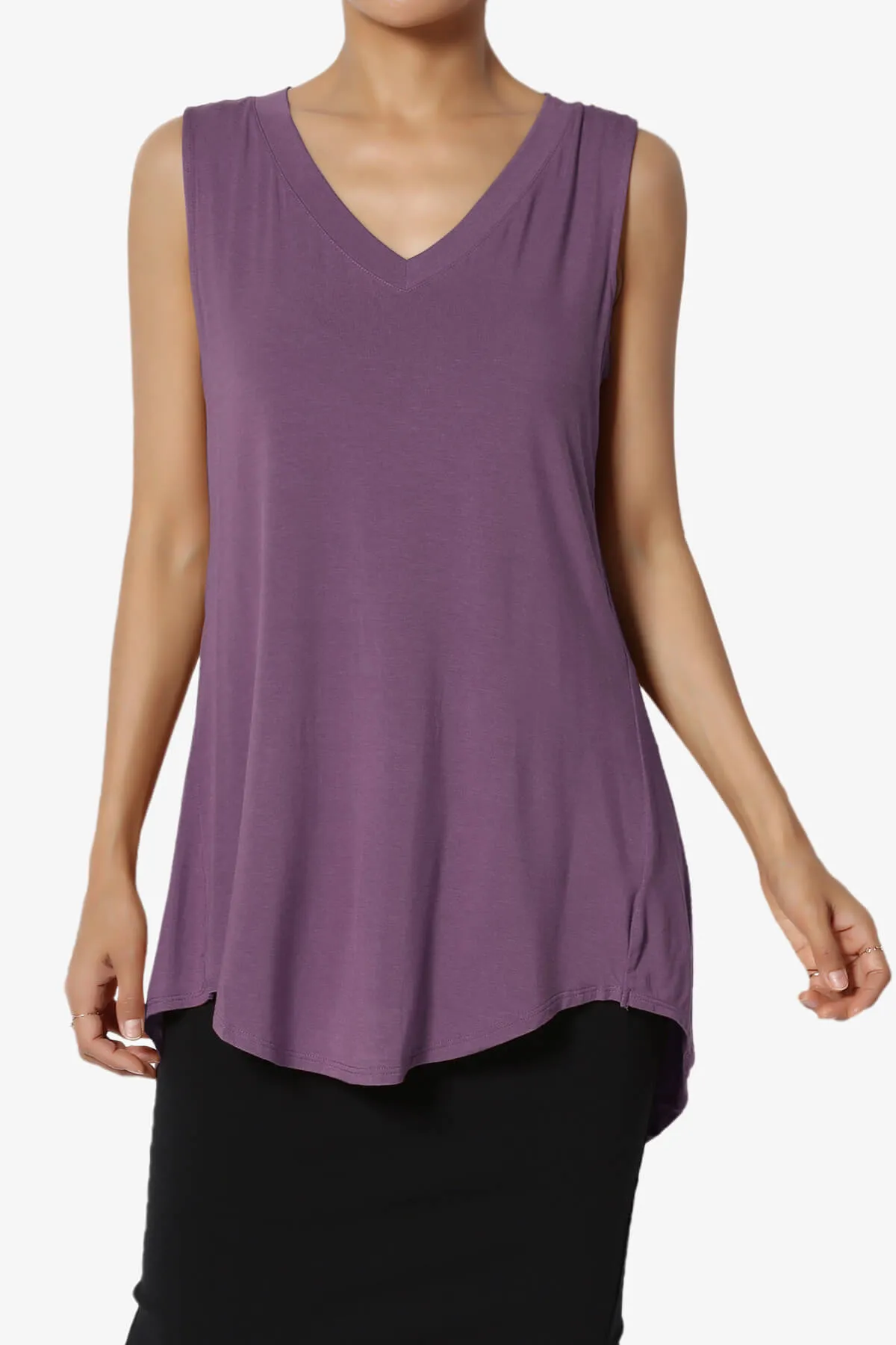 Myles Sleeveless V-Neck Luxe Jersey Top