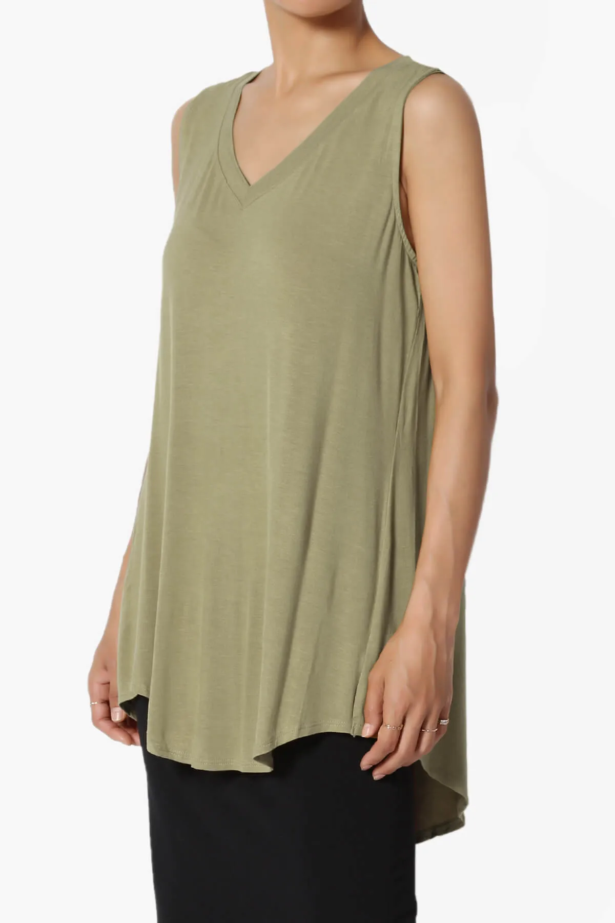 Myles Sleeveless V-Neck Luxe Jersey Top