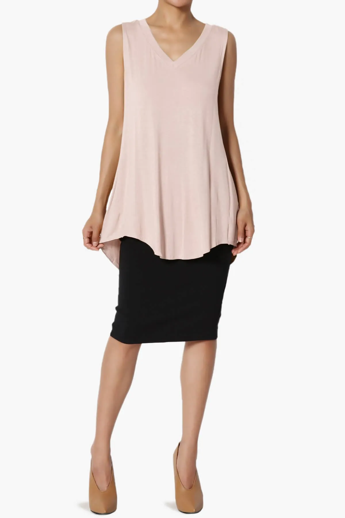 Myles Sleeveless V-Neck Luxe Jersey Top