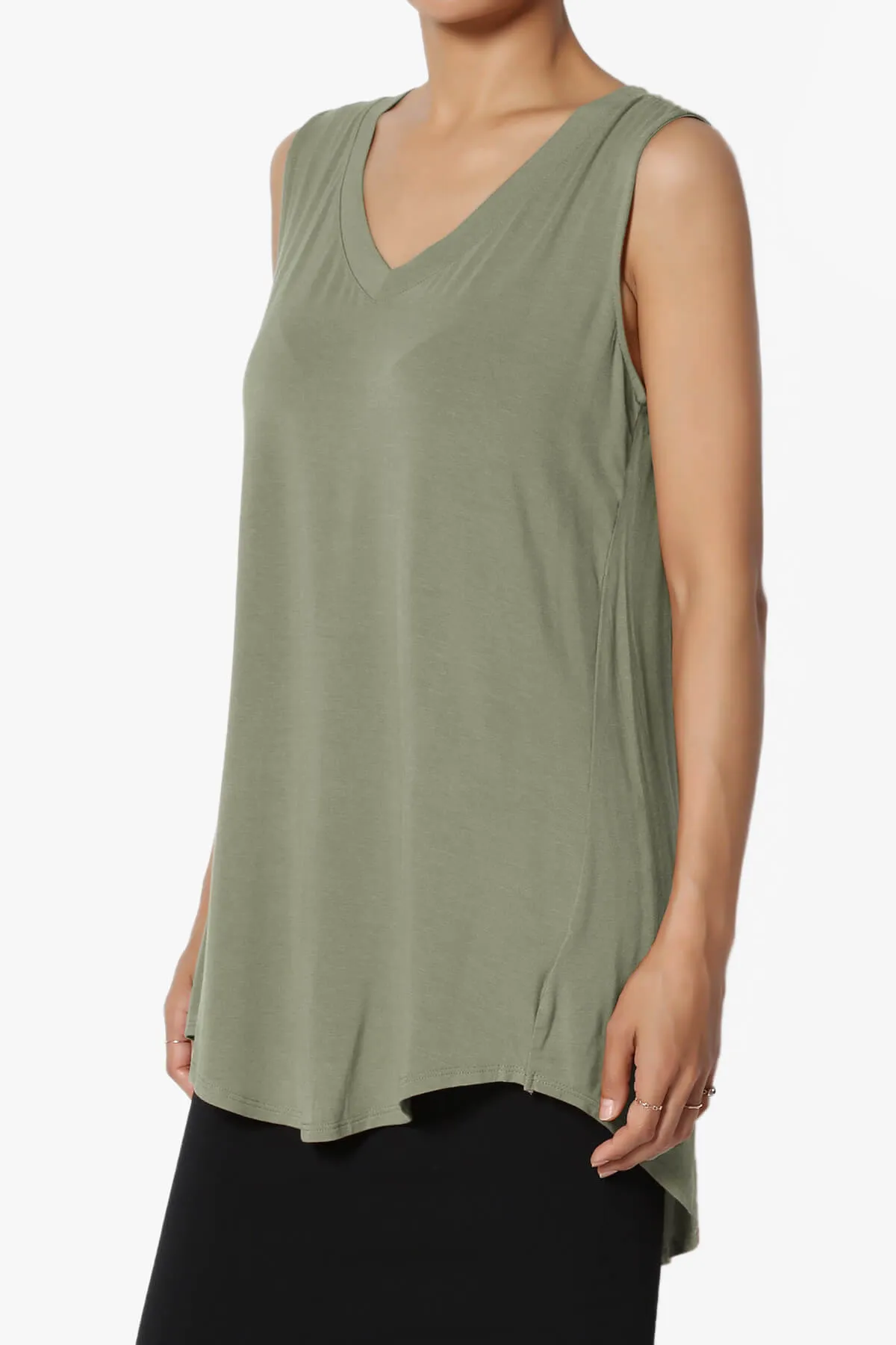 Myles Sleeveless V-Neck Luxe Jersey Top