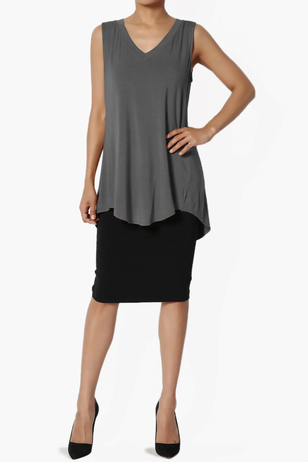 Myles Sleeveless V-Neck Luxe Jersey Top