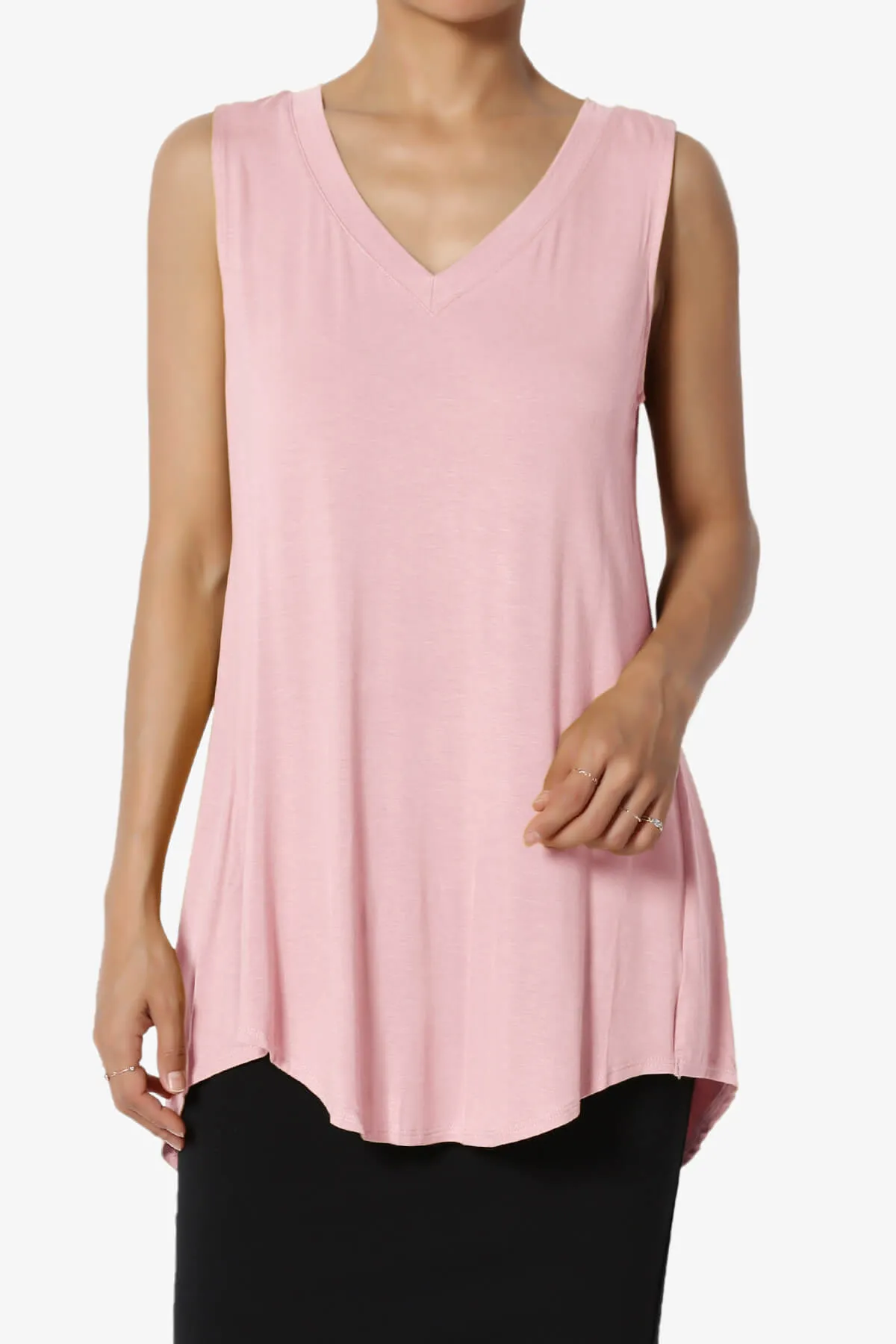 Myles Sleeveless V-Neck Luxe Jersey Top