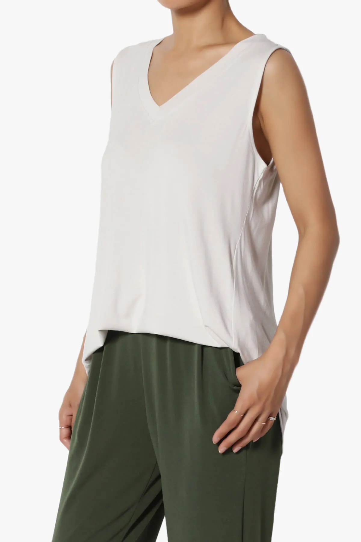 Myles Sleeveless V-Neck Luxe Jersey Top