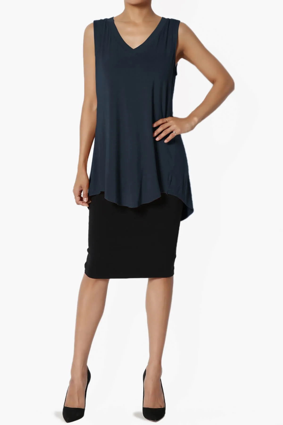Myles Sleeveless V-Neck Luxe Jersey Top