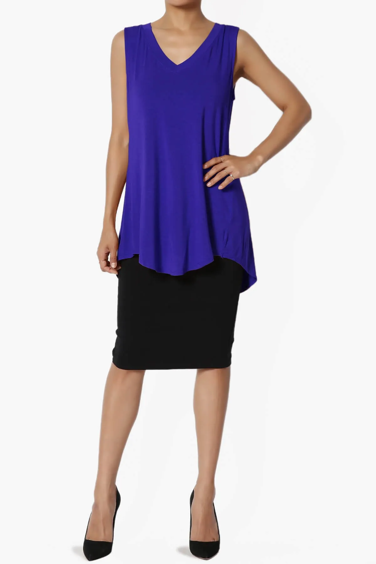 Myles Sleeveless V-Neck Luxe Jersey Top