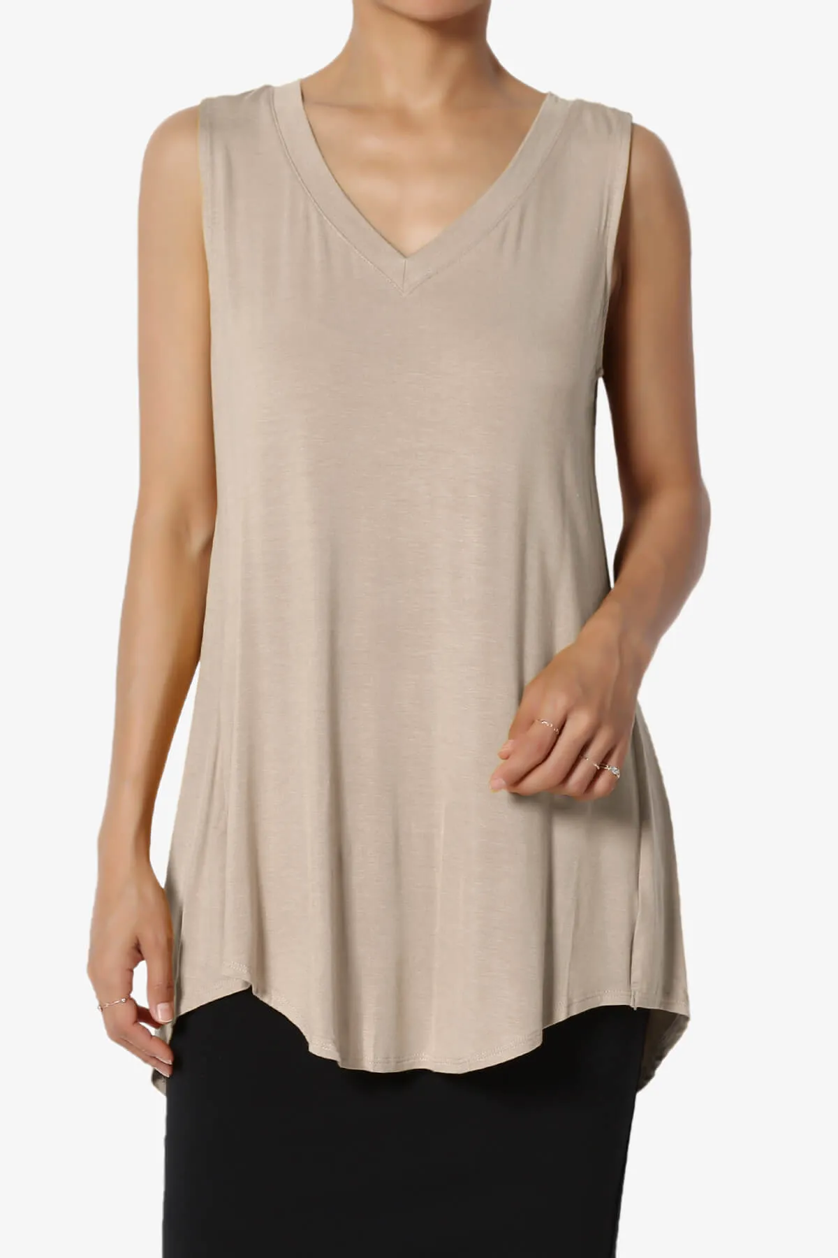 Myles Sleeveless V-Neck Luxe Jersey Top