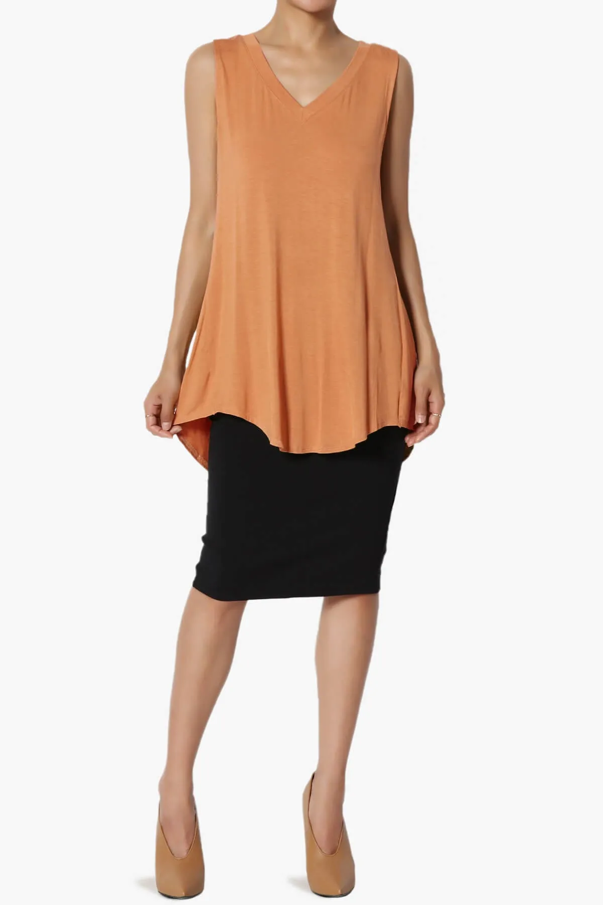Myles Sleeveless V-Neck Luxe Jersey Top