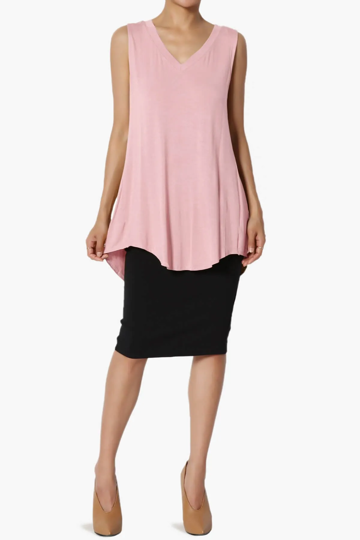Myles Sleeveless V-Neck Luxe Jersey Top