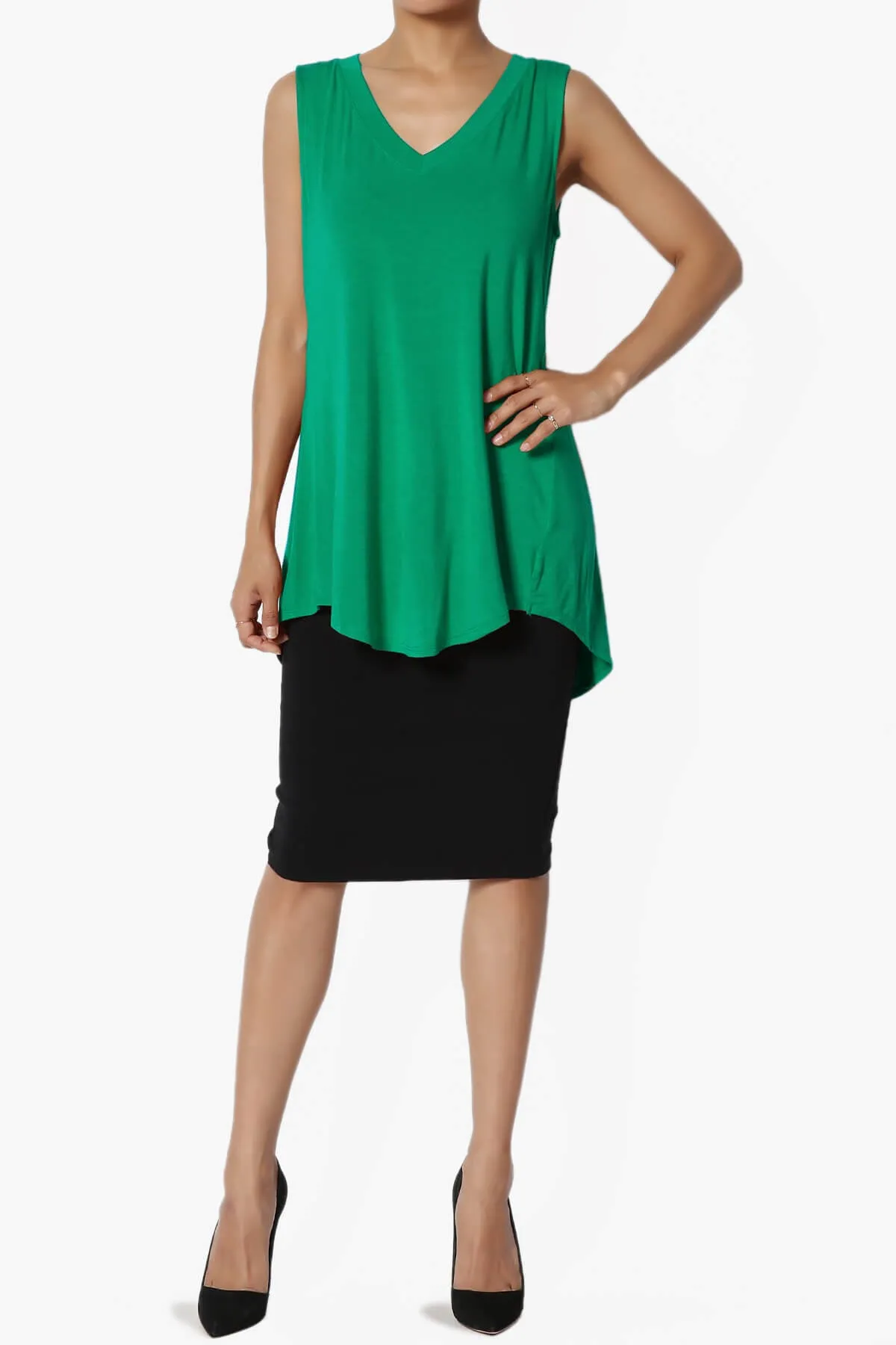 Myles Sleeveless V-Neck Luxe Jersey Top