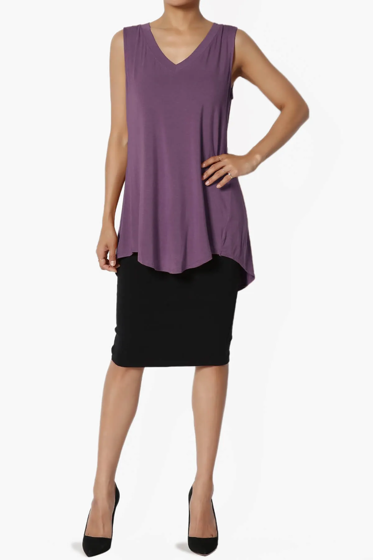 Myles Sleeveless V-Neck Luxe Jersey Top