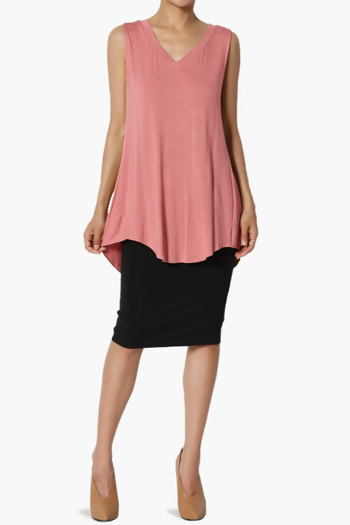 Myles Sleeveless V-Neck Luxe Jersey Top