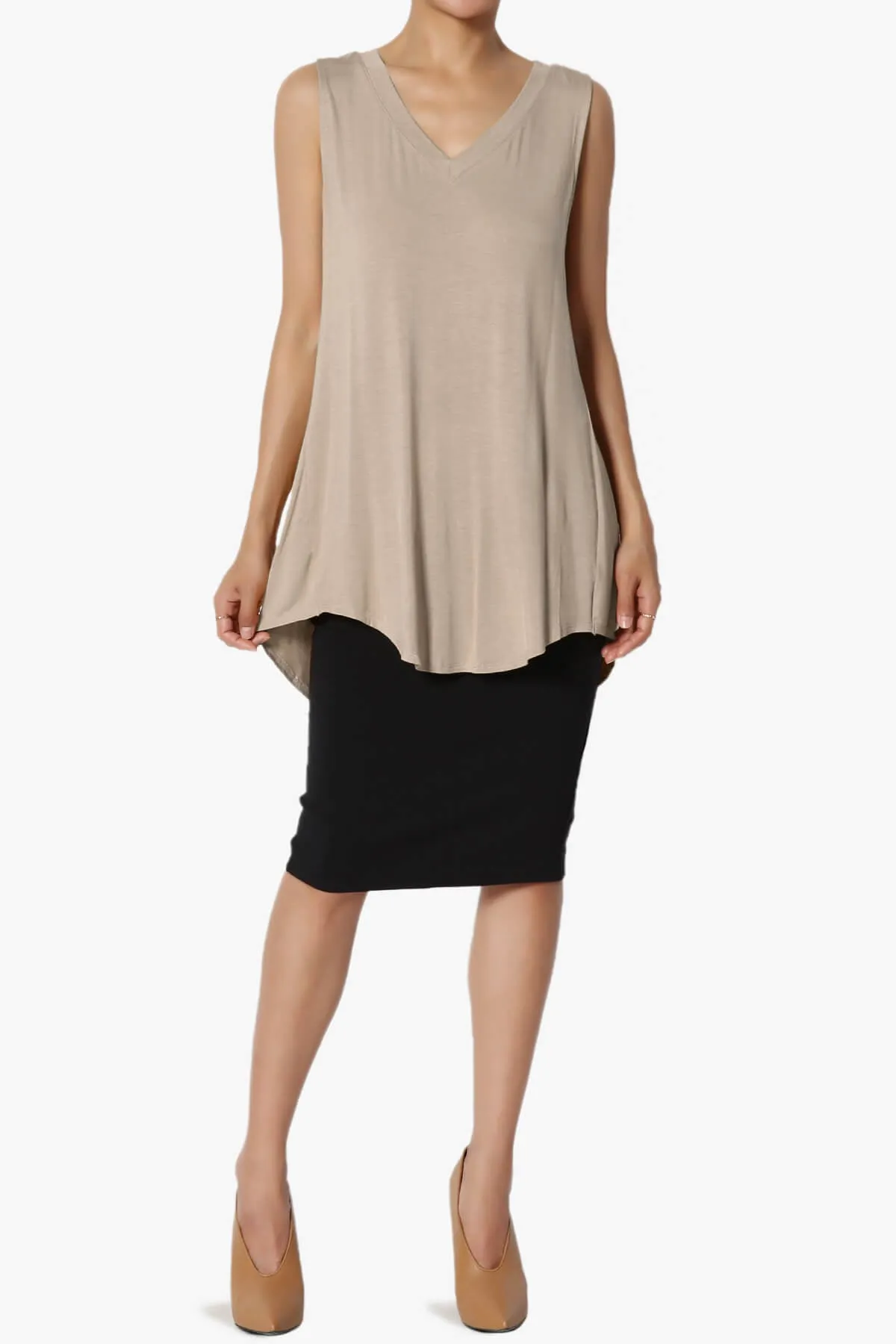 Myles Sleeveless V-Neck Luxe Jersey Top