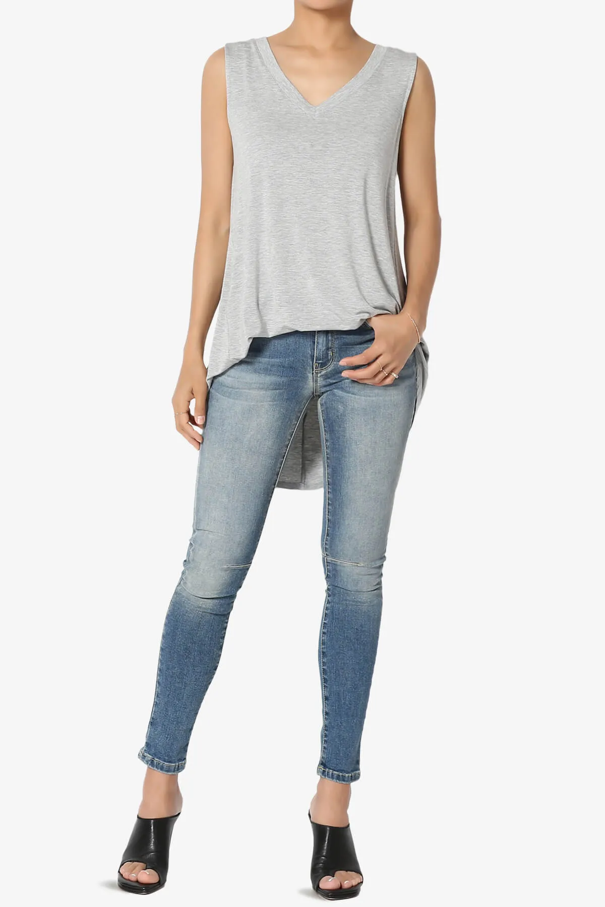 Myles Sleeveless V-Neck Luxe Jersey Top