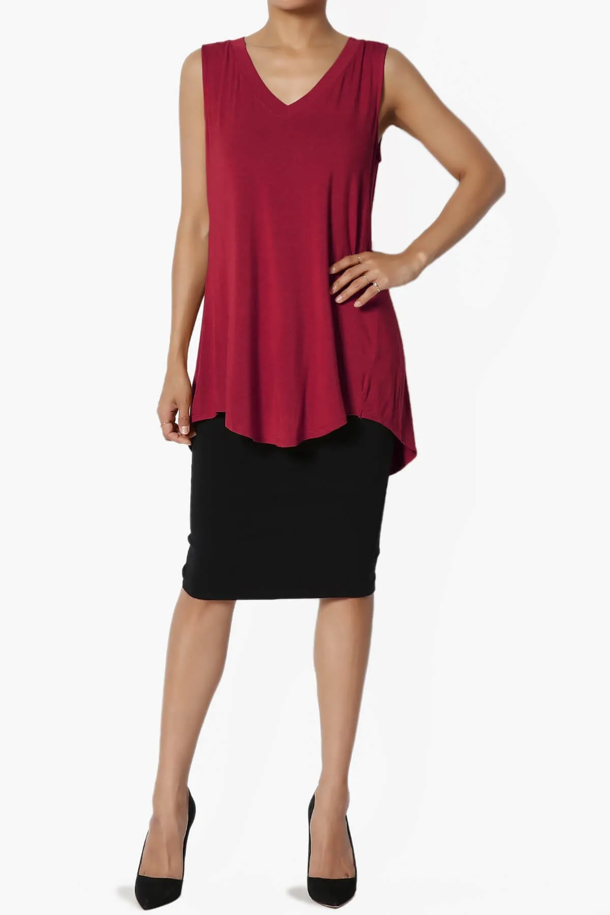 Myles Sleeveless V-Neck Luxe Jersey Top