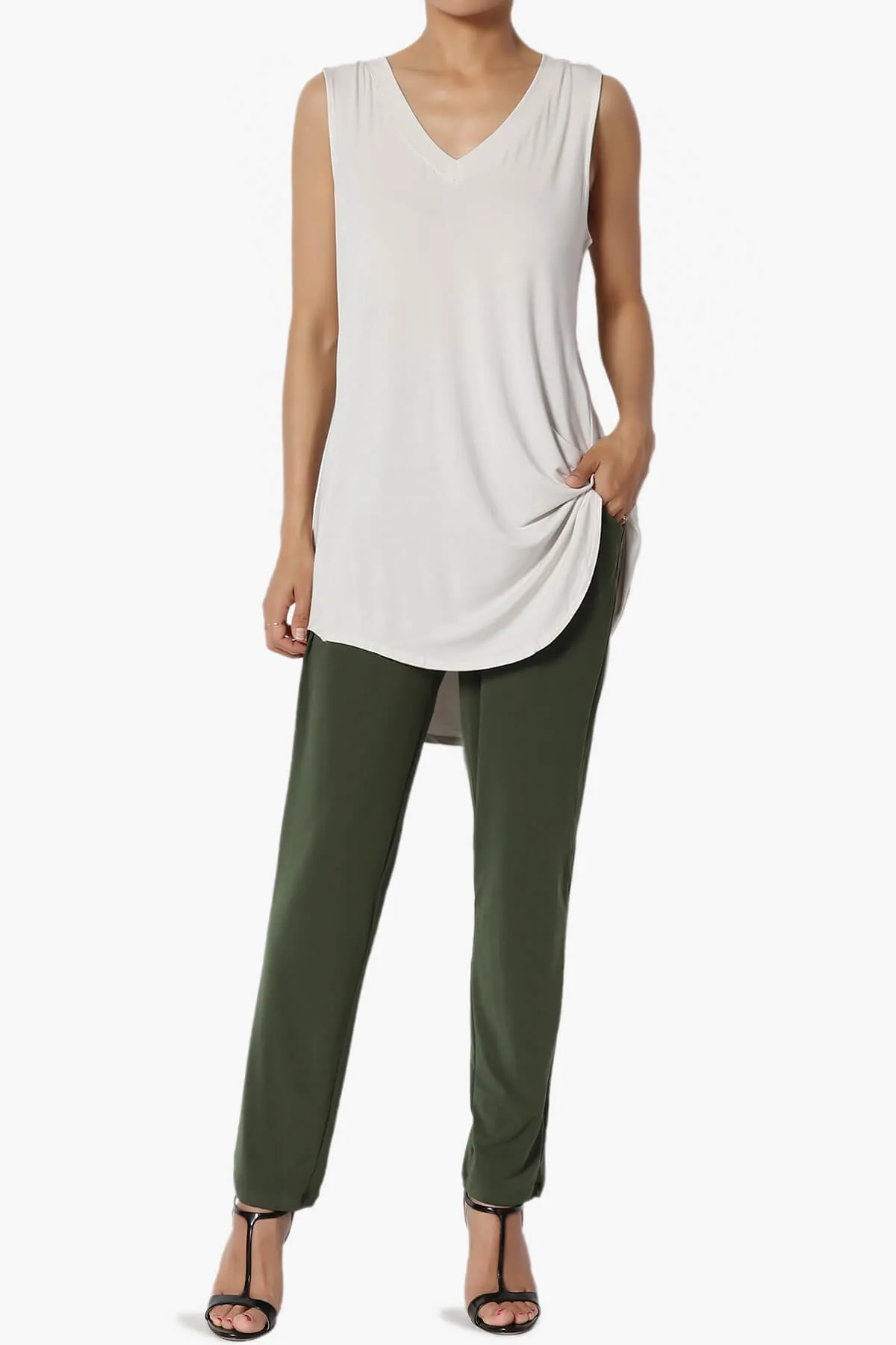 Myles Sleeveless V-Neck Luxe Jersey Top