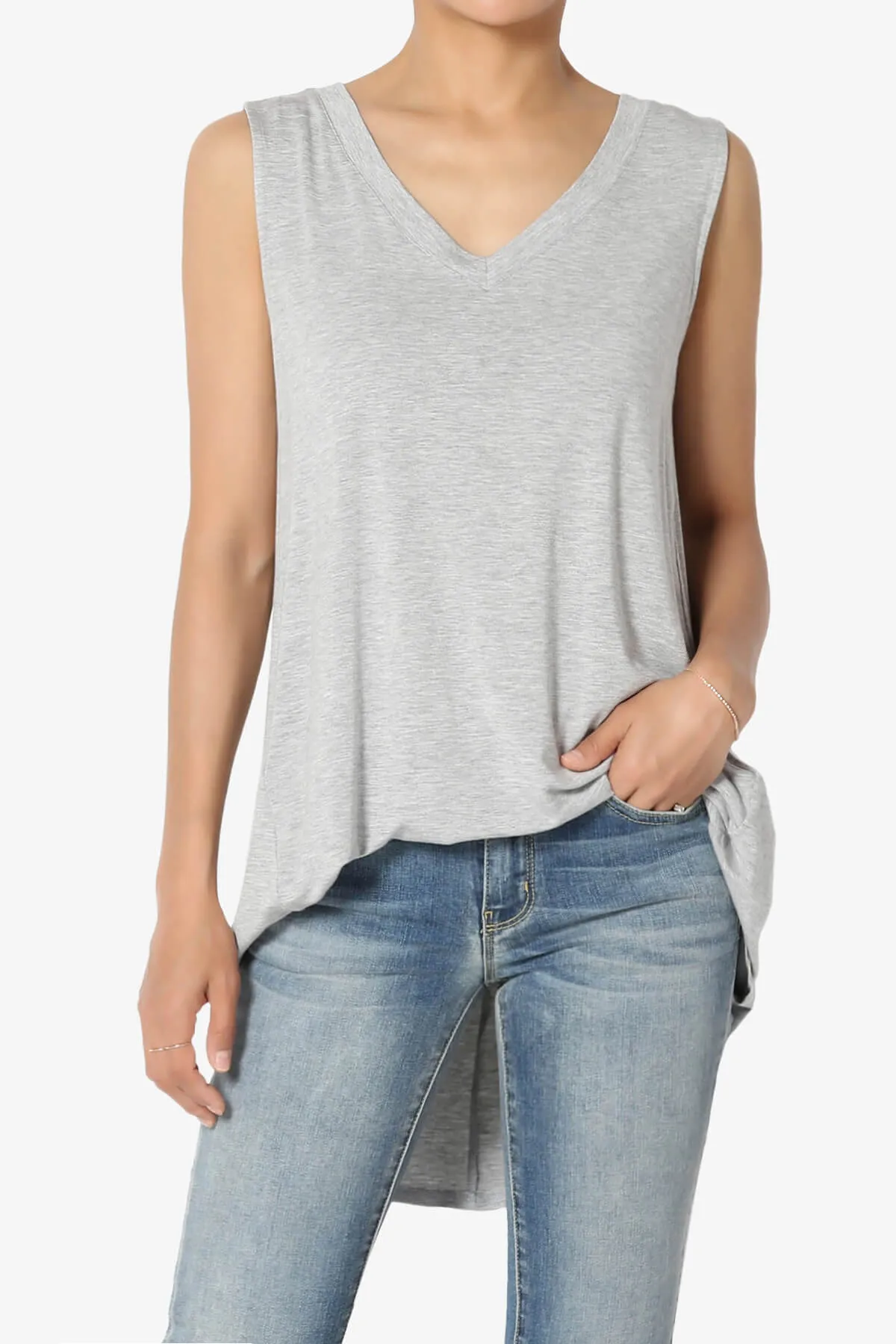 Myles Sleeveless V-Neck Luxe Jersey Top