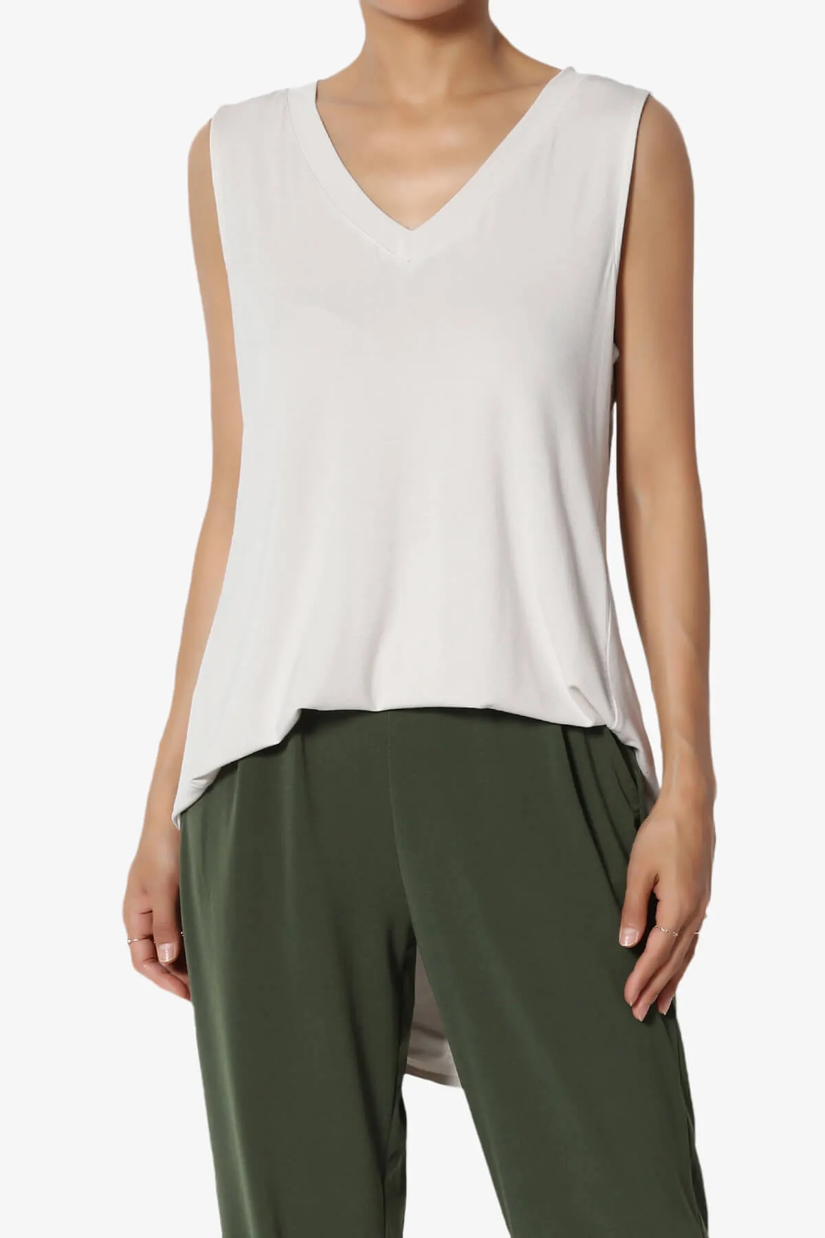 Myles Sleeveless V-Neck Luxe Jersey Top