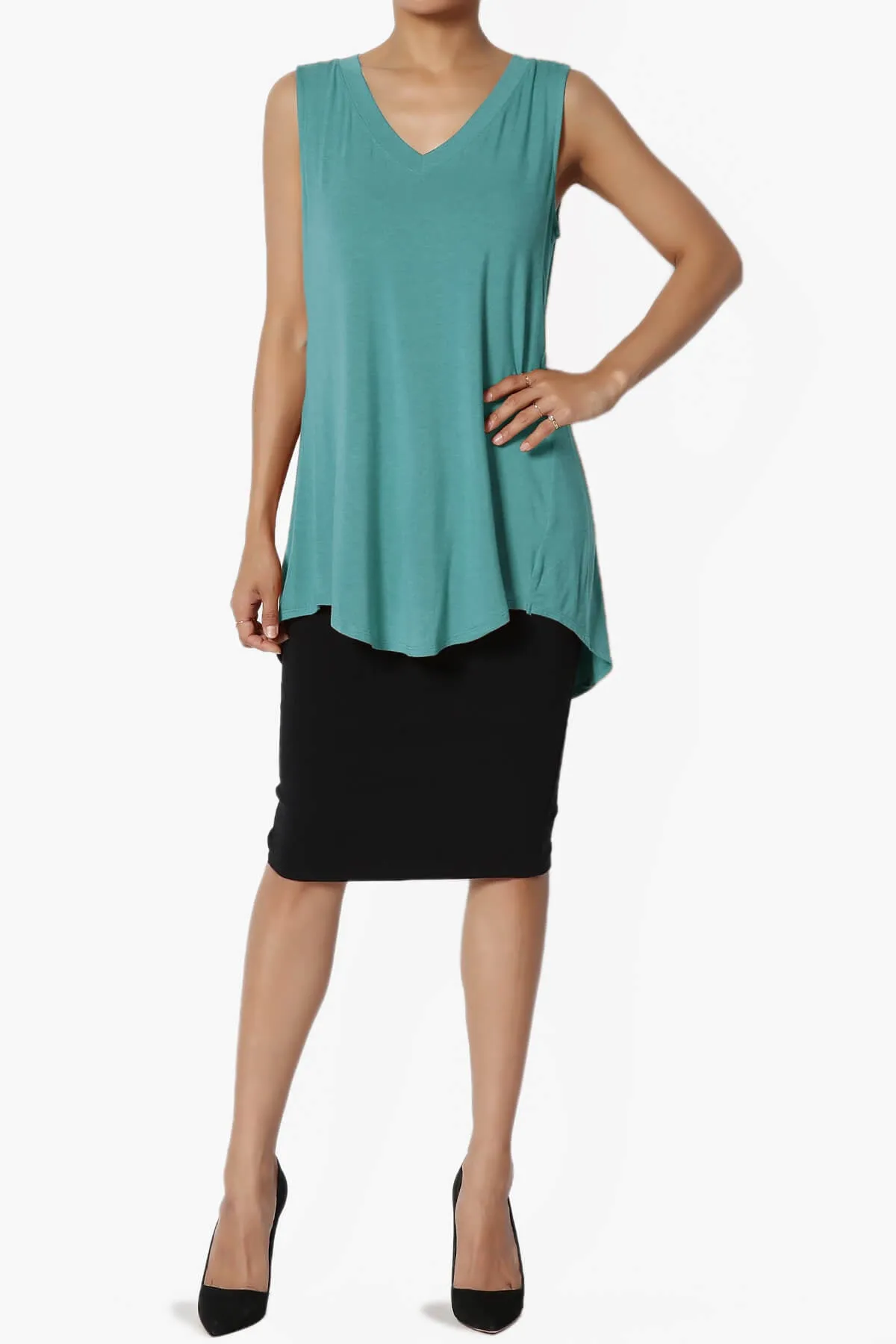 Myles Sleeveless V-Neck Luxe Jersey Top