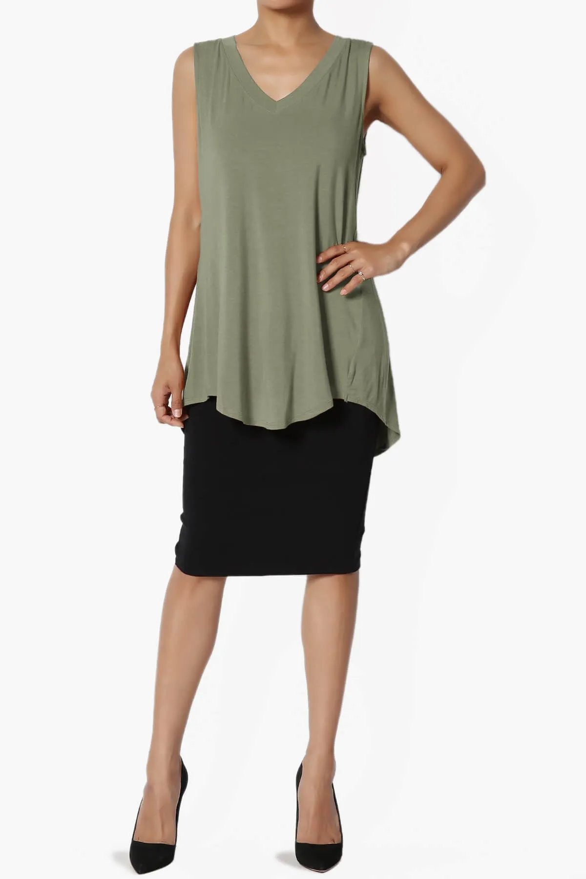 Myles Sleeveless V-Neck Luxe Jersey Top