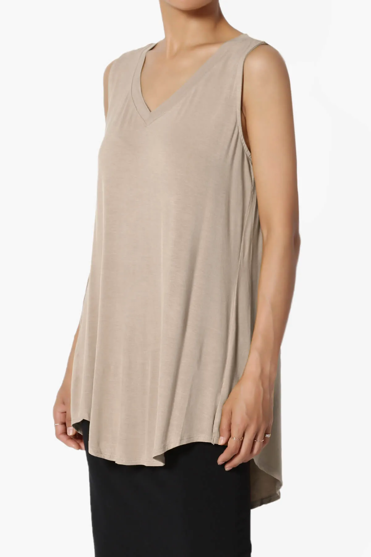 Myles Sleeveless V-Neck Luxe Jersey Top