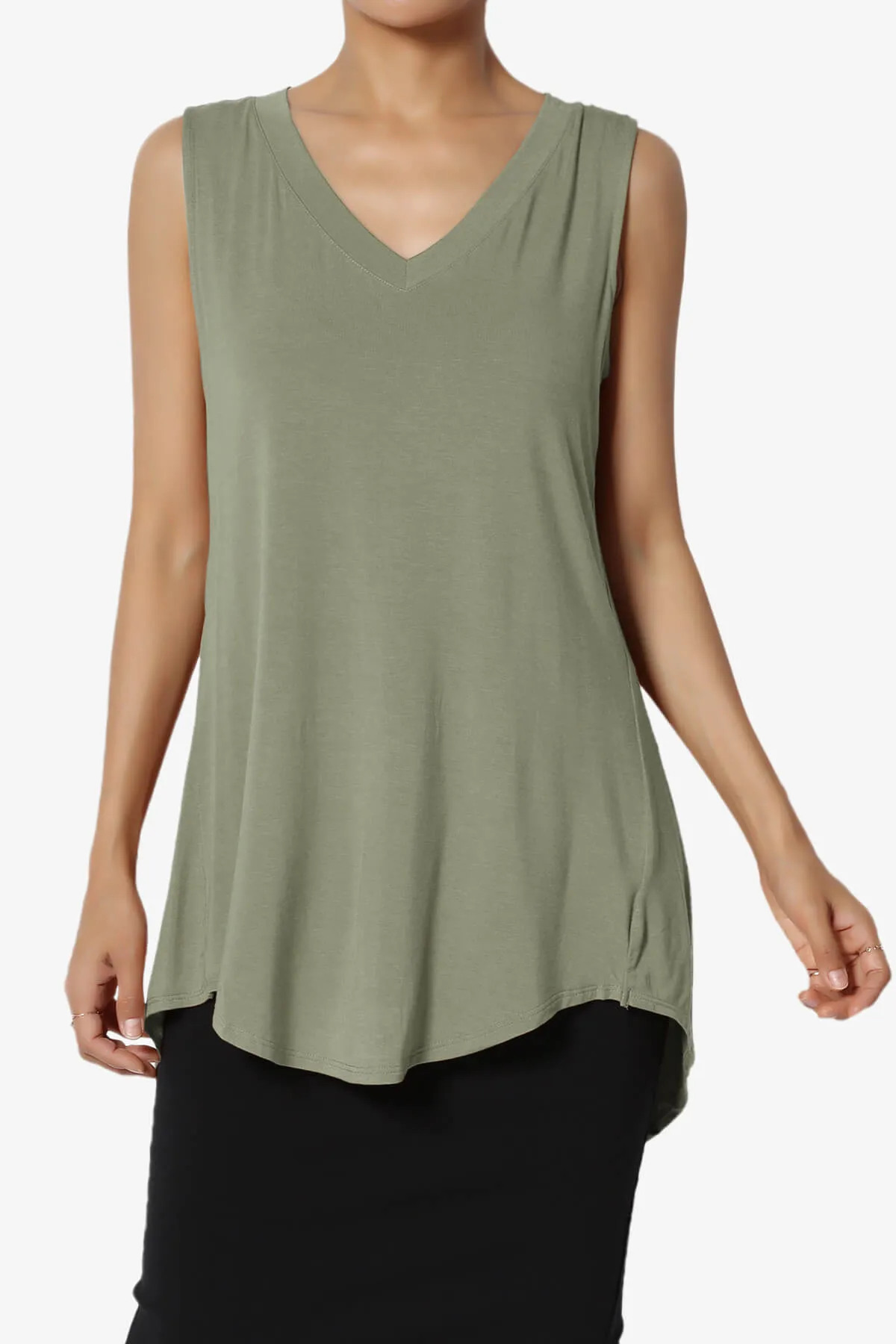 Myles Sleeveless V-Neck Luxe Jersey Top