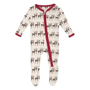 Natural Rudolph Footie with 2-way zipper - Holiday