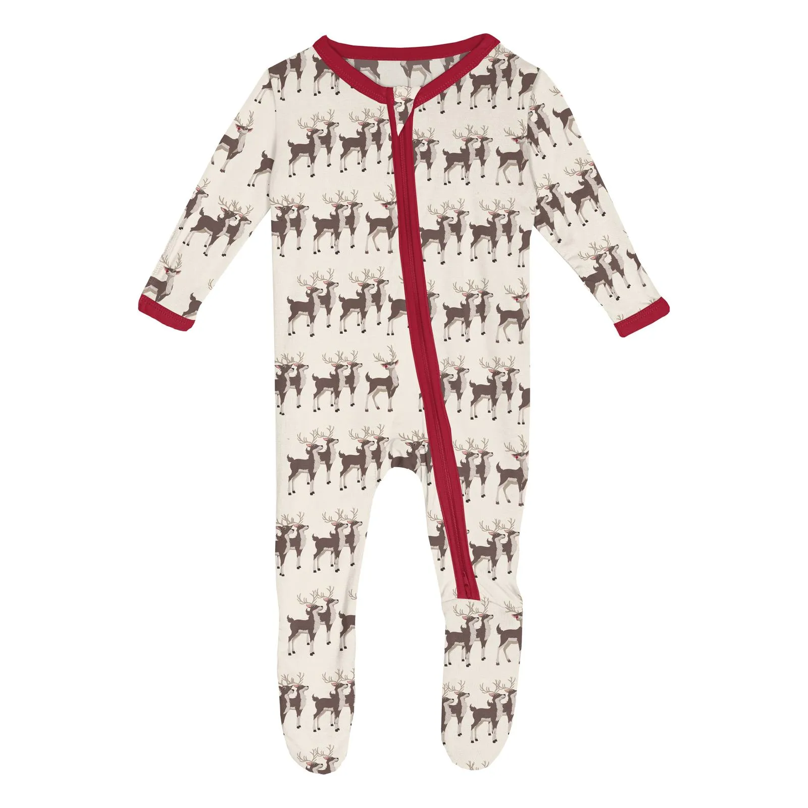 Natural Rudolph Footie with 2-way zipper - Holiday