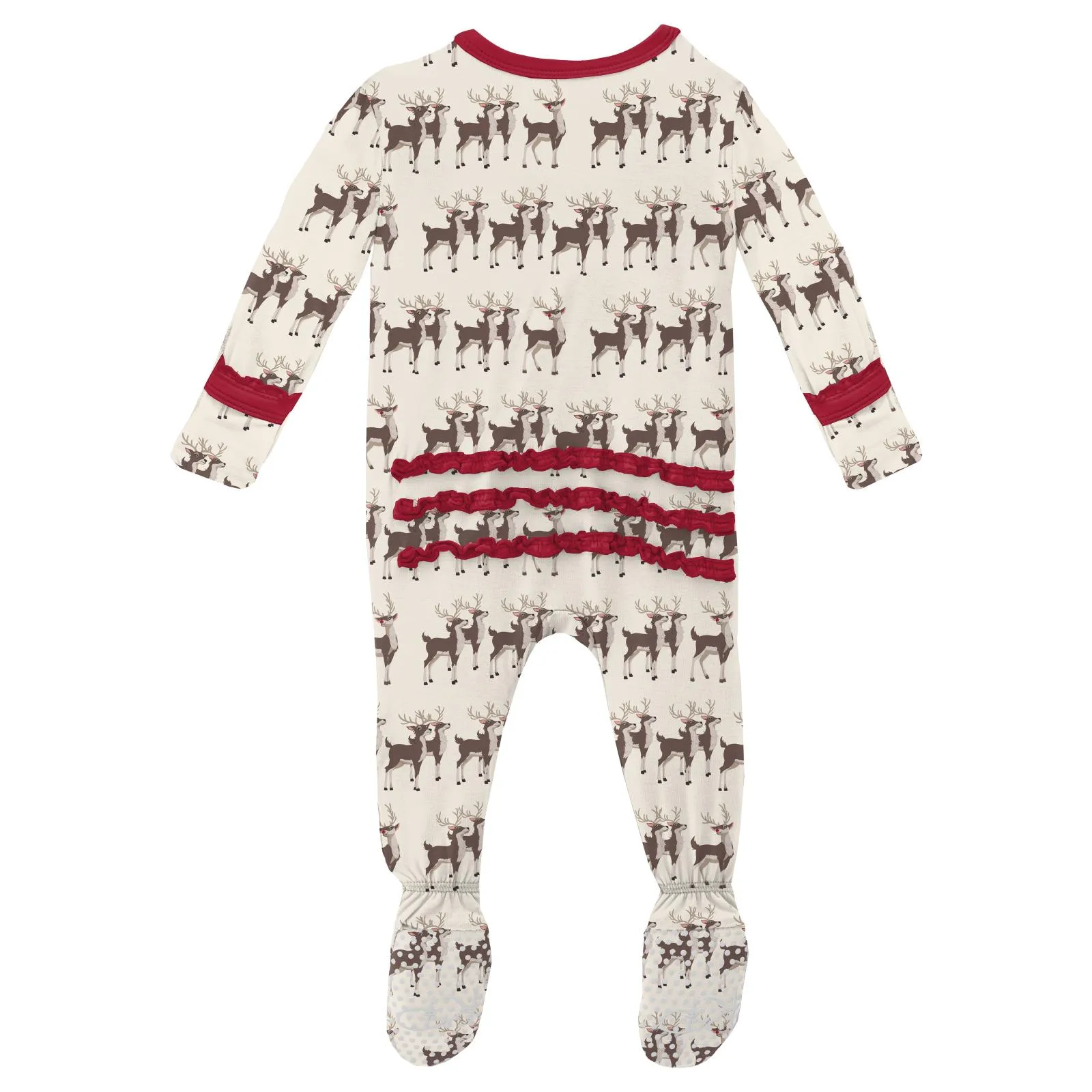 Natural Rudolph Ruffle Footie with 2-way zipper - Holiday