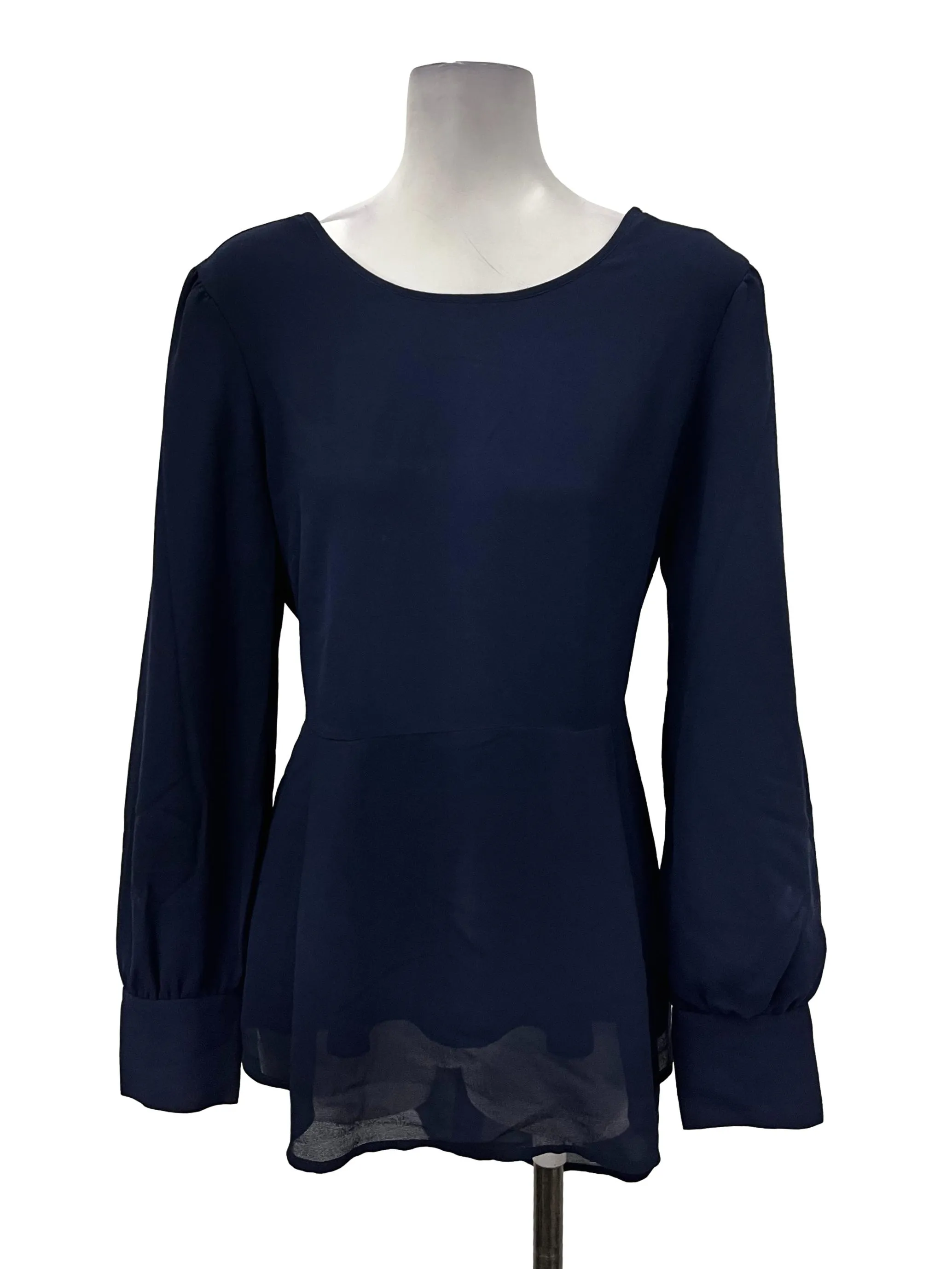 Navy Blue Cinch Waist Blouse