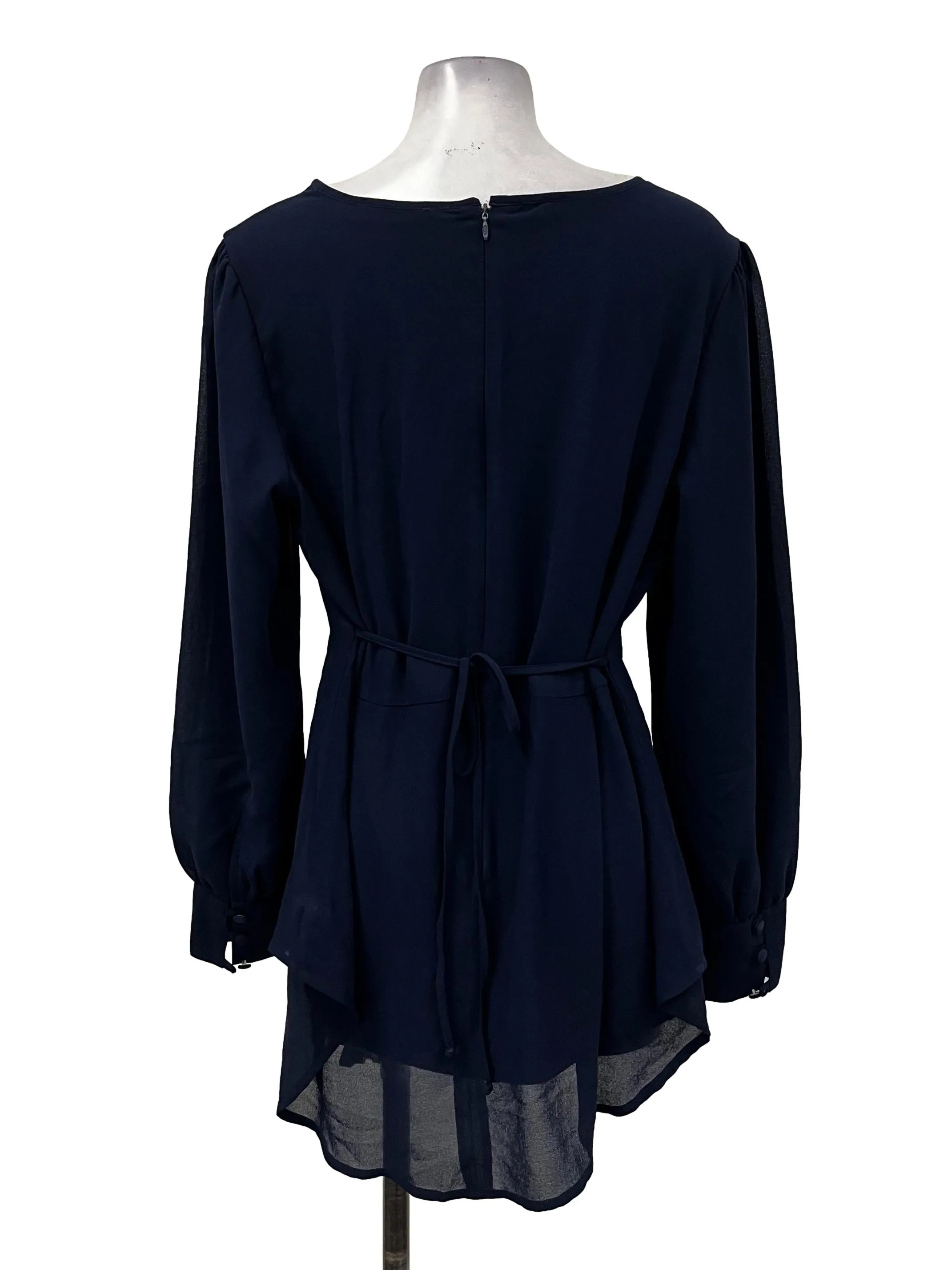 Navy Blue Cinch Waist Blouse