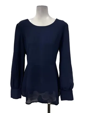 Navy Blue Cinch Waist Blouse