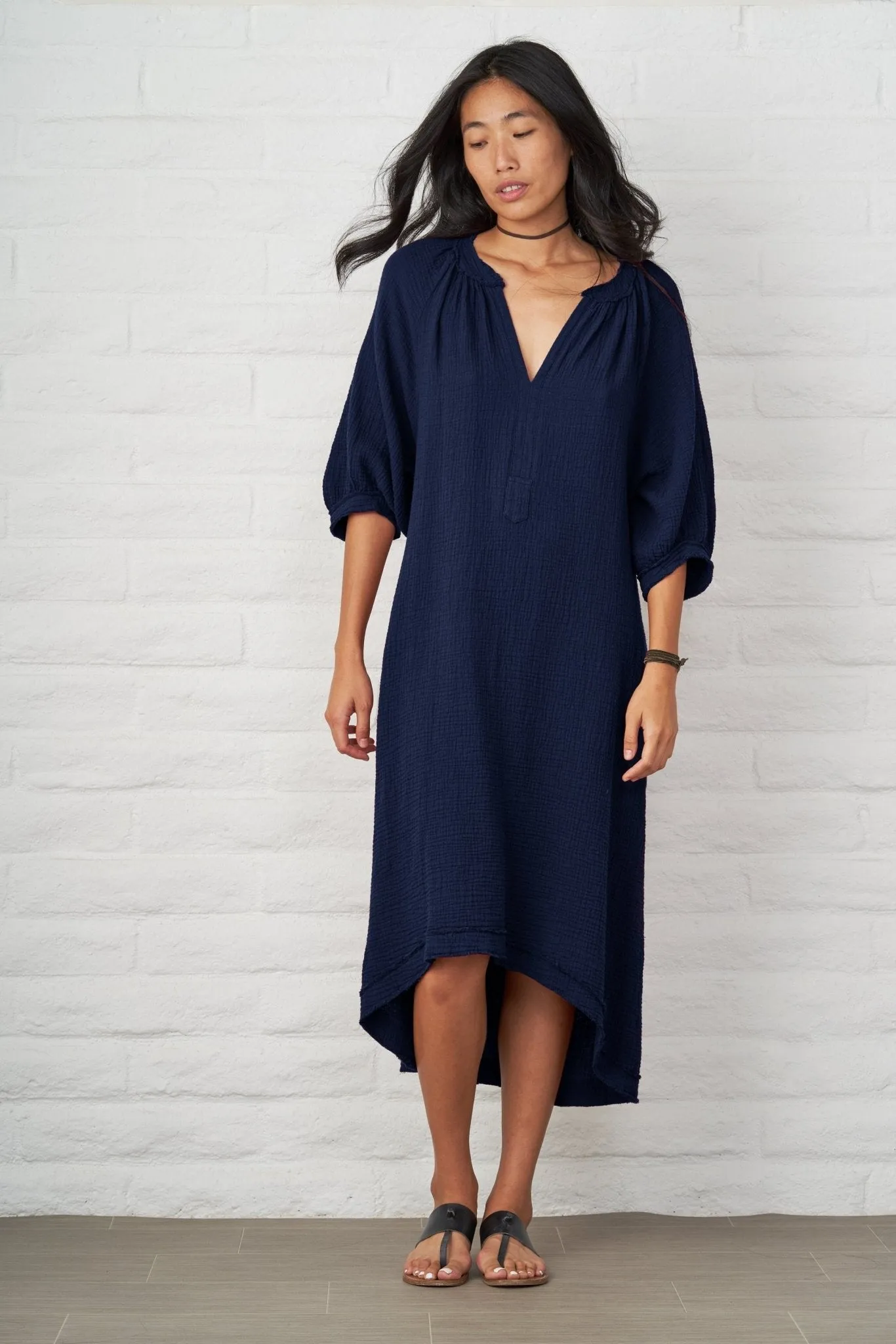 Navy Gauze Dress with Pockets
