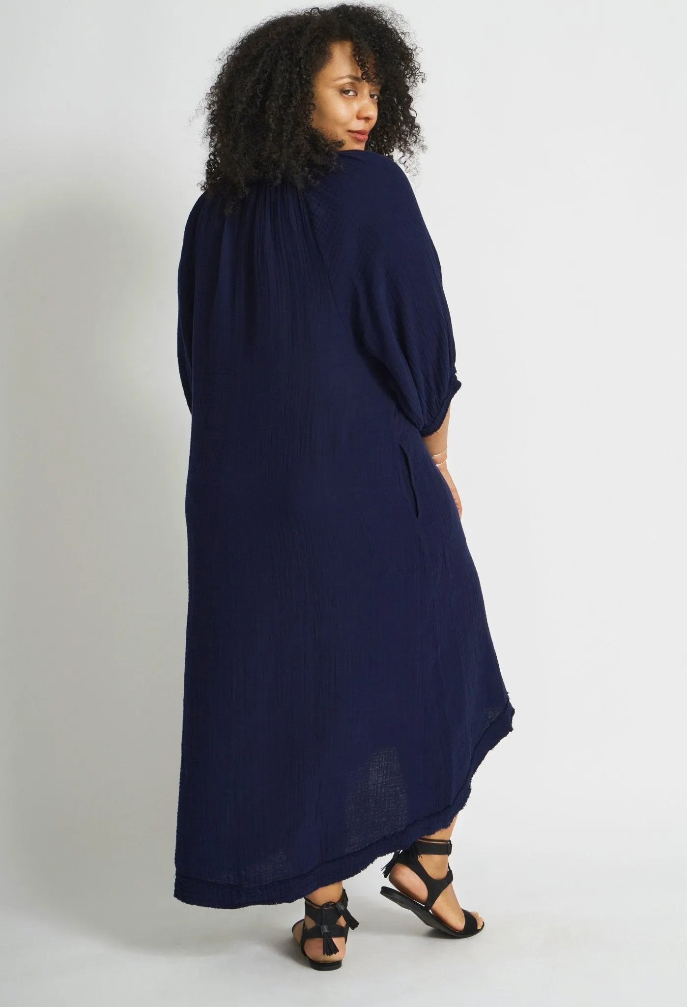 Navy Gauze Dress with Pockets