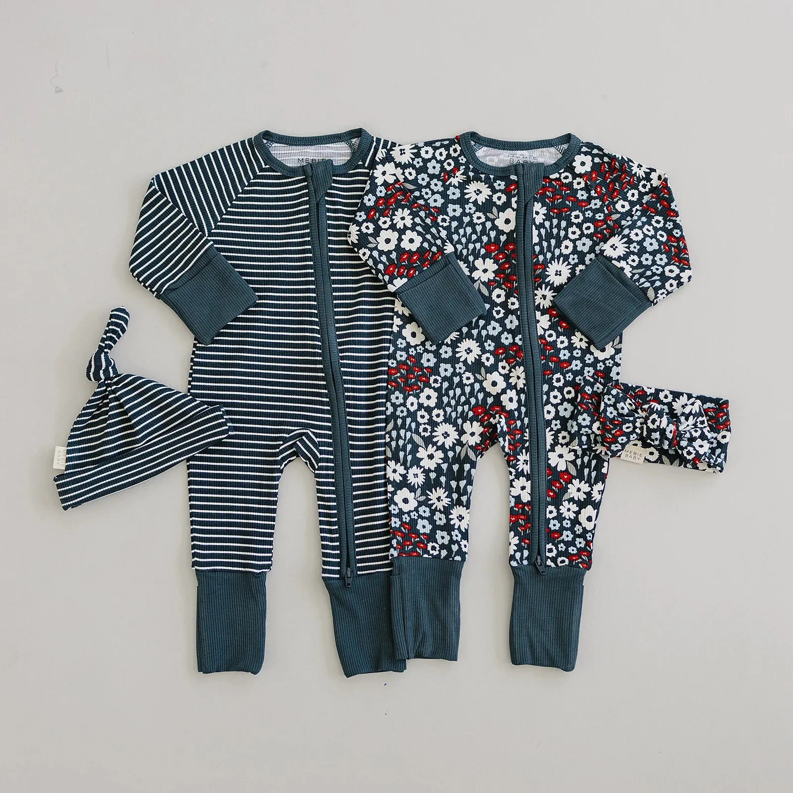 Navy Stripes Ribbed Bamboo Zipper Pajama