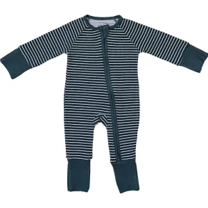 Navy Stripes Ribbed Bamboo Zipper Pajama