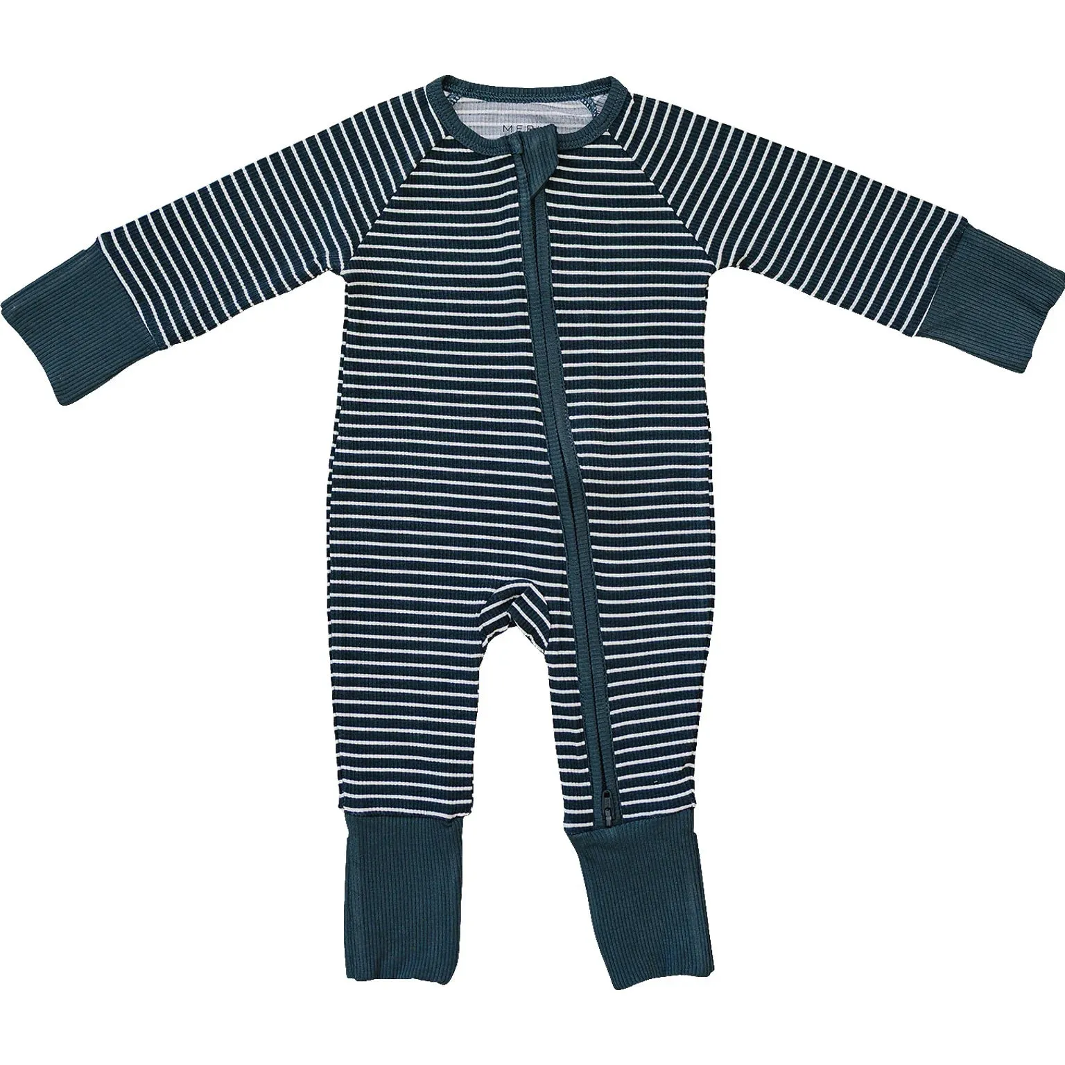 Navy Stripes Ribbed Bamboo Zipper Pajama