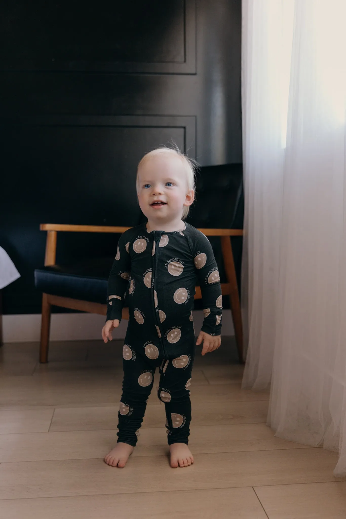 Neutral Smiley Affirmation Romper - Bamboo Pajama