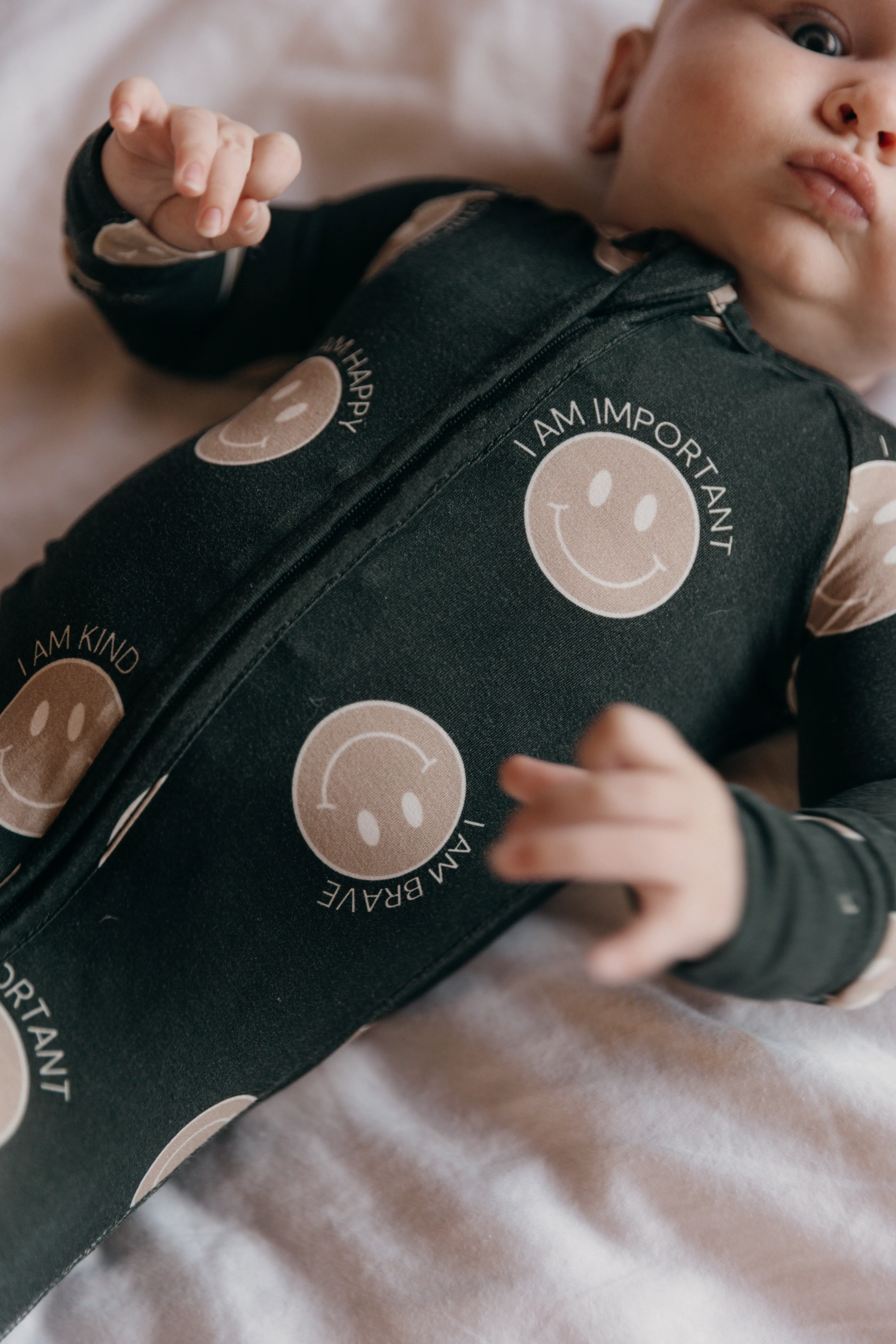 Neutral Smiley Affirmation Romper - Bamboo Pajama