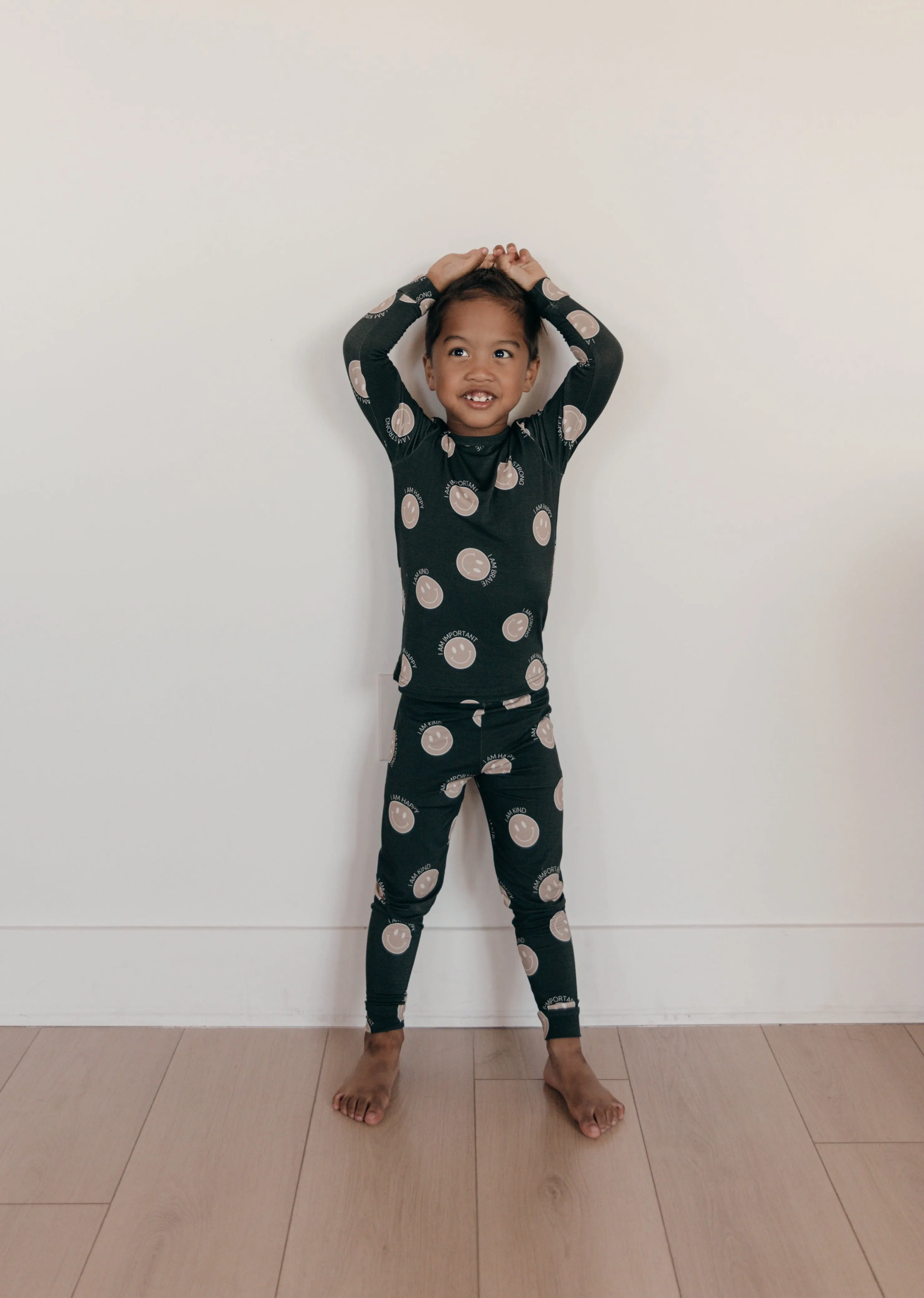 Neutral Smiley Affirmation Two-Piece Set - Bamboo Pajama