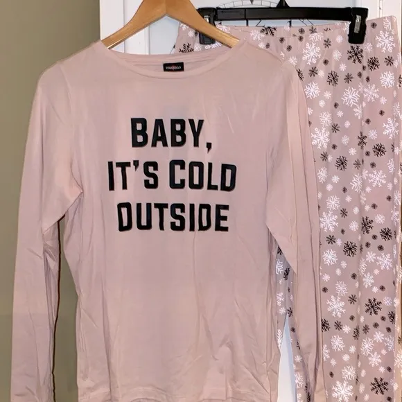 NWT Cosabella Baby It's Cold Outside Snowflake Pajamas in Pink Black &amp; White