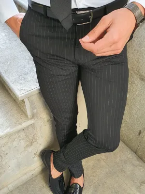 Oakland Black Slim Fit Pinstripe Pants for Every Occasion