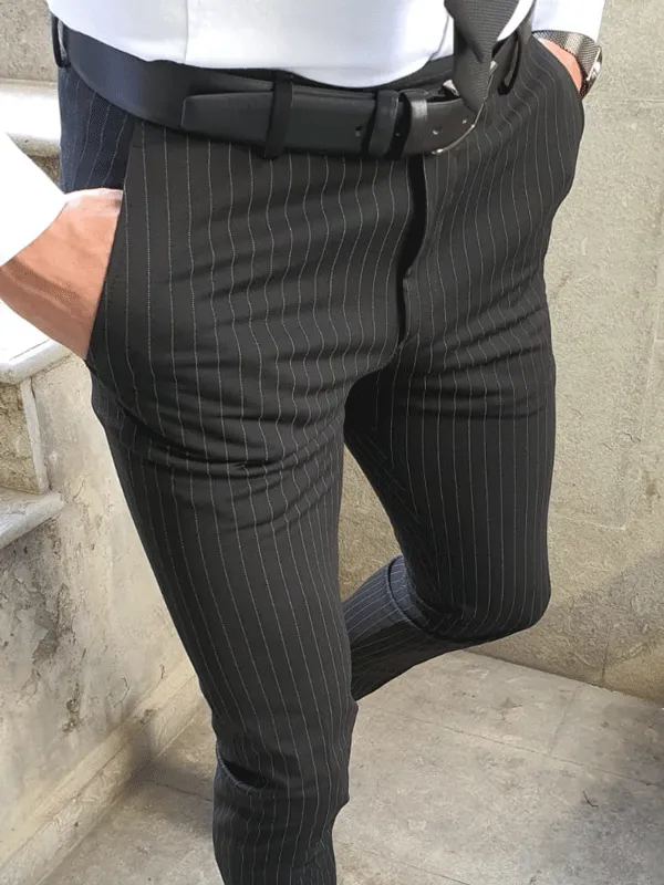 Oakland Black Slim Fit Pinstripe Pants for Every Occasion