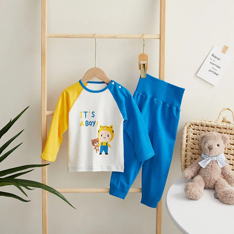 Online Celebrity Children's Autumn Clothes Autumn Pants Set Baby Spring And Autumn Clothes High Waist Boys' And Girls' Cotton Pajamas Underwear Drop Shipping